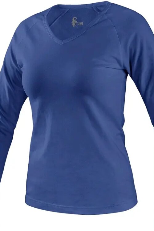 Tričko CXS MARY, dámské, výstřih do V, dlouhý rukáv, středně modrá