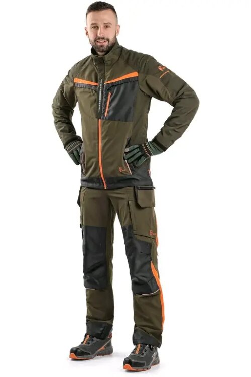 Kalhoty CXS NAOS pánské, khaki-olivová, HV oranžové doplňky, vel. 56