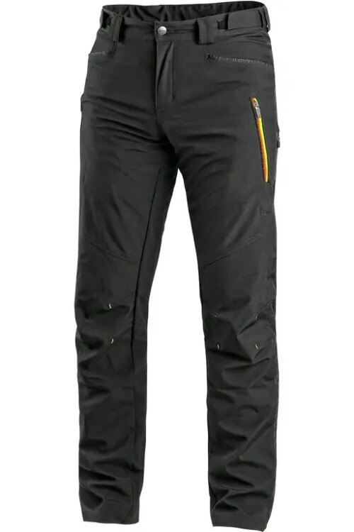 Kalhoty CXS AKRON, softshell, černé s HV žluto/oranžovými doplňky, vel. 48